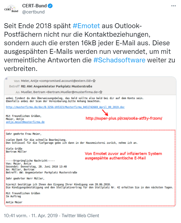 E-Mail Reply Chain Attacks - CERT-Bund Warnung in 2019