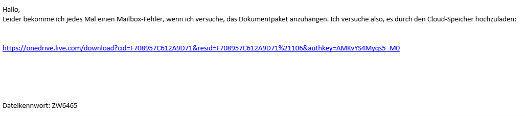 OneDrive Personal Links in E-Mail Reply Chain Attacks - Spam Beispiel 2