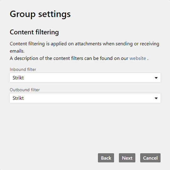 content filtering group settings