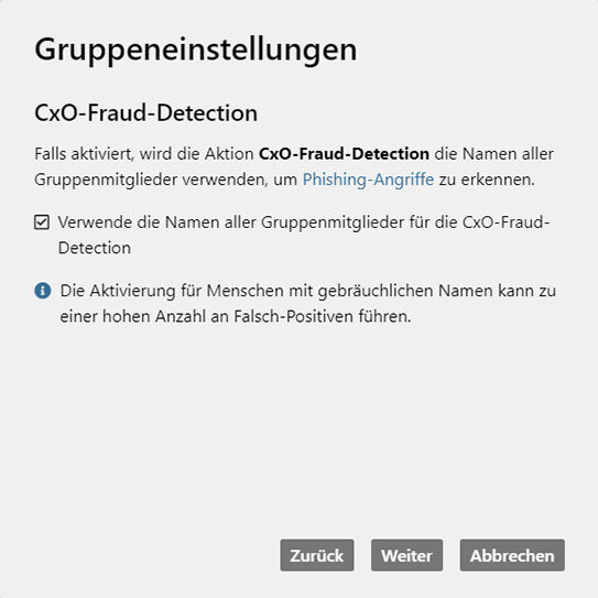 cxo fraud detection Gruppeneinstellungen