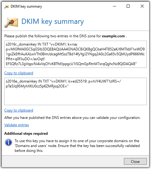 DKIM key summary