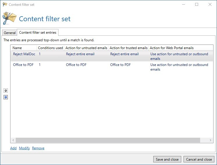 MalDoc in PDF content filter set entries in NoSpamProxy Server